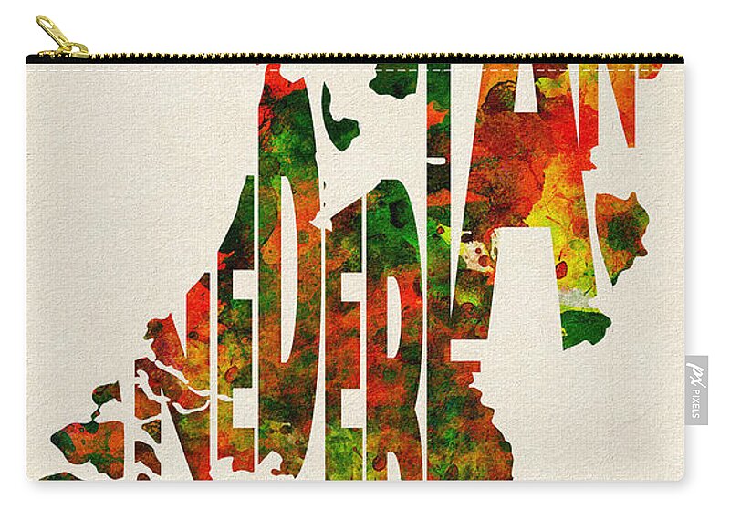 The Netherlands Zip Pouch featuring the digital art The Netherlands Typographic Watercolor Map by Inspirowl Design