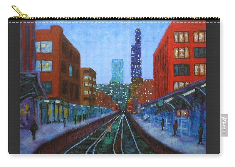 Chicago Art Zip Pouch featuring the painting The Next Train by J Loren Reedy