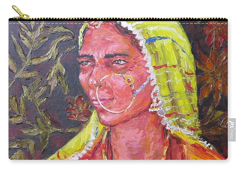 Tribal Woman Carry-all Pouch featuring the painting The Tribal Woman by Jyotika Shroff