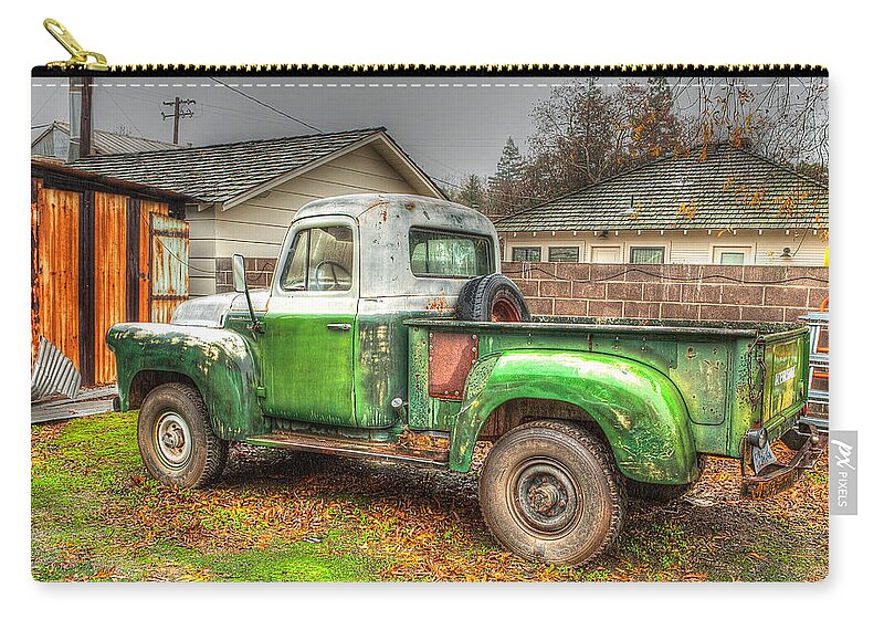 Vintage Zip Pouch featuring the photograph The Old Green Truck by Jim Thompson