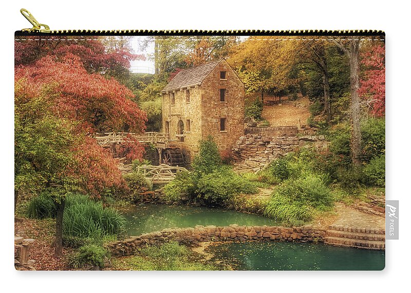Old Mill Zip Pouch featuring the photograph The Old Mill in Autumn - Arkansas - North Little Rock by Jason Politte