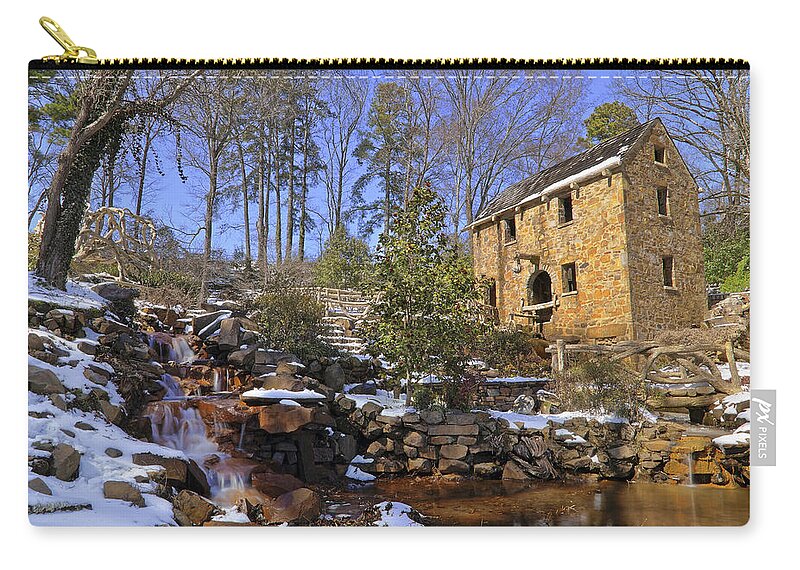 The Old Mill Zip Pouch featuring the photograph The Old Mill in Winter - Arkansas - North Little Rock by Jason Politte