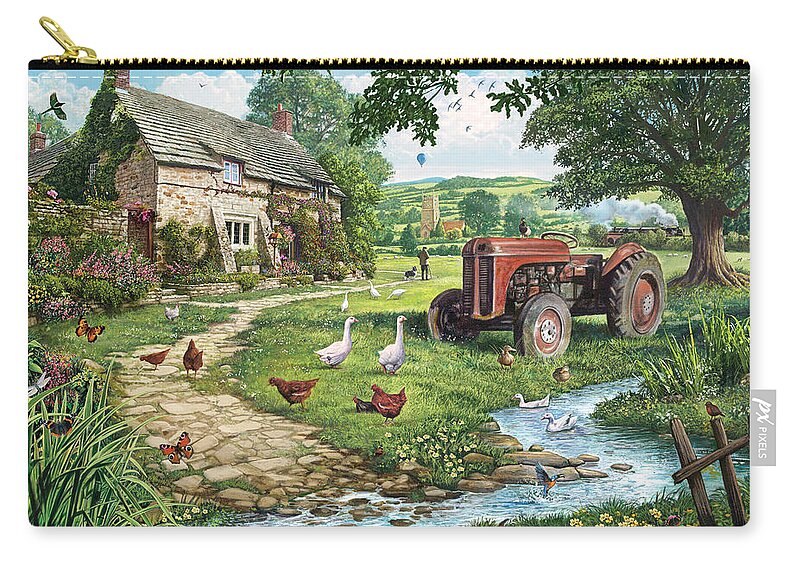 Architecture Zip Pouch featuring the photograph The Old Tractor by MGL Meiklejohn Graphics Licensing