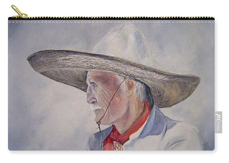 Mexican Cowboy Zip Pouch featuring the painting The Old Vaquero by Barry BLAKE