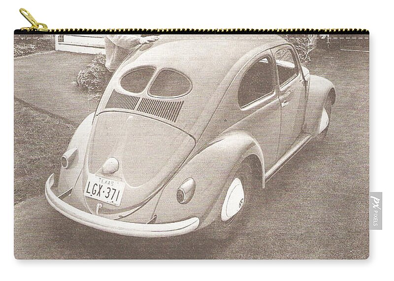 Vw Beetle Zip Pouch featuring the digital art The oldest reason in the world for buying a new one by Georgia Clare