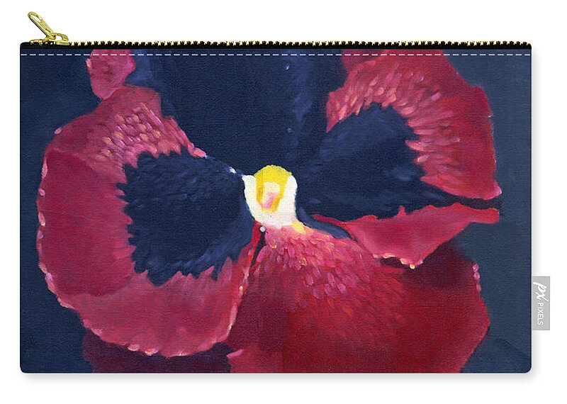 Crimson Zip Pouch featuring the painting The Pansy by Katherine Miller