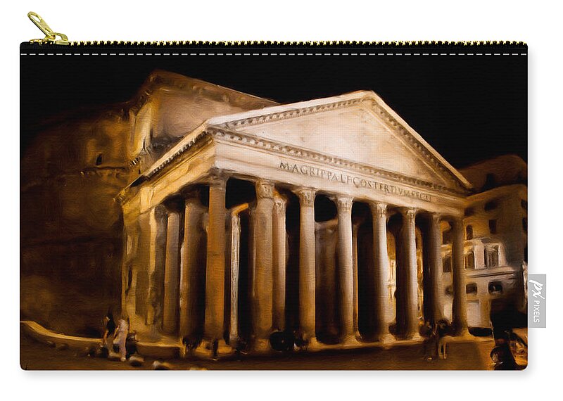 Pantheon Zip Pouch featuring the photograph The Pantheon at night - Painting by Weston Westmoreland