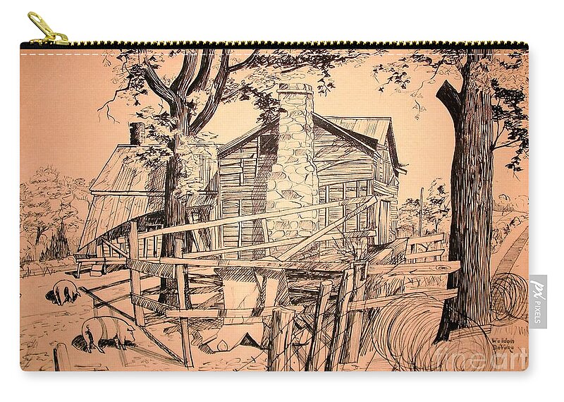 The Pig Sty Zip Pouch featuring the drawing The Pig Sty by Kip DeVore