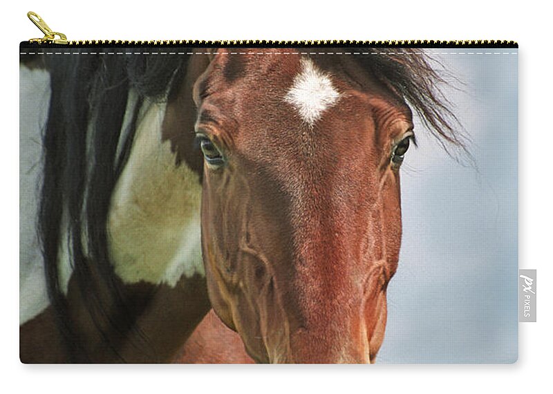 Hucul Zip Pouch featuring the photograph The Pinto Horse Portrait by Ang El