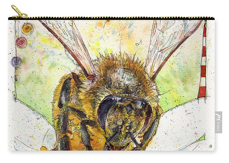 Bees Zip Pouch featuring the painting The Pollinator by Petra Rau