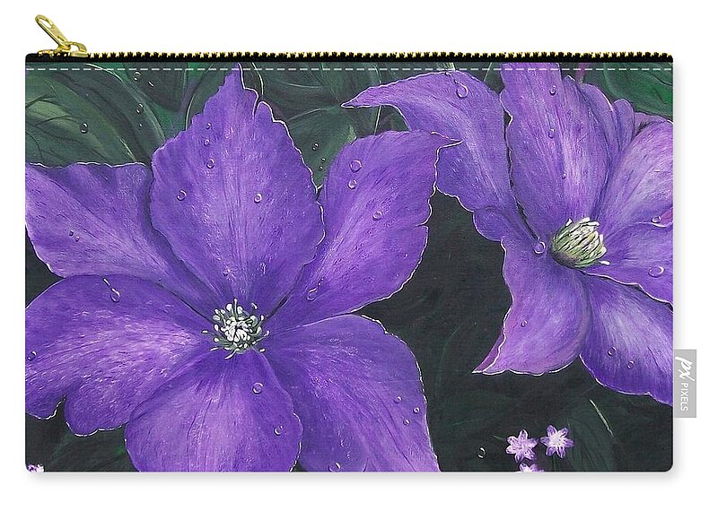 Purple Flower Zip Pouch featuring the painting The President Clematis by Sharon Duguay