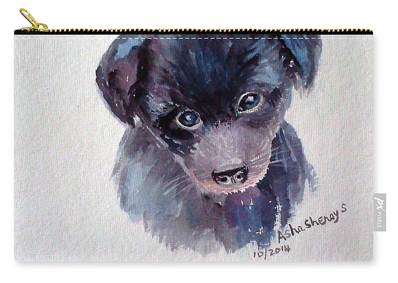 Puppy Zip Pouch featuring the painting The puppy by Asha Sudhaker Shenoy