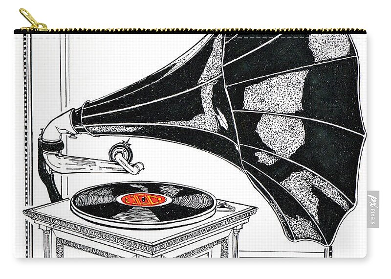 Phonographs Zip Pouch featuring the drawing The Real Caruso by Ira Shander