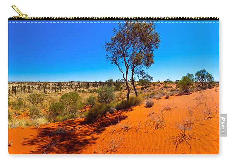 The Road To Uluru Outback Landscape Central Australia Australian Gum Tree Desert Arid Sand Dunes  Zip Pouch featuring the photograph The Road to Uluru by Bill Robinson