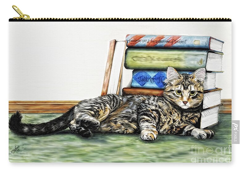 Cat Zip Pouch featuring the painting The Scholar Main Coon Kitten by Shari Nees