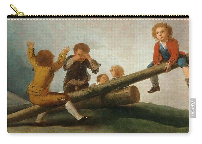 Francisco Jose De Goya Y Lucientes Zip Pouch featuring the painting The Seesaw by Francisco Jose de Goya y Lucientes
