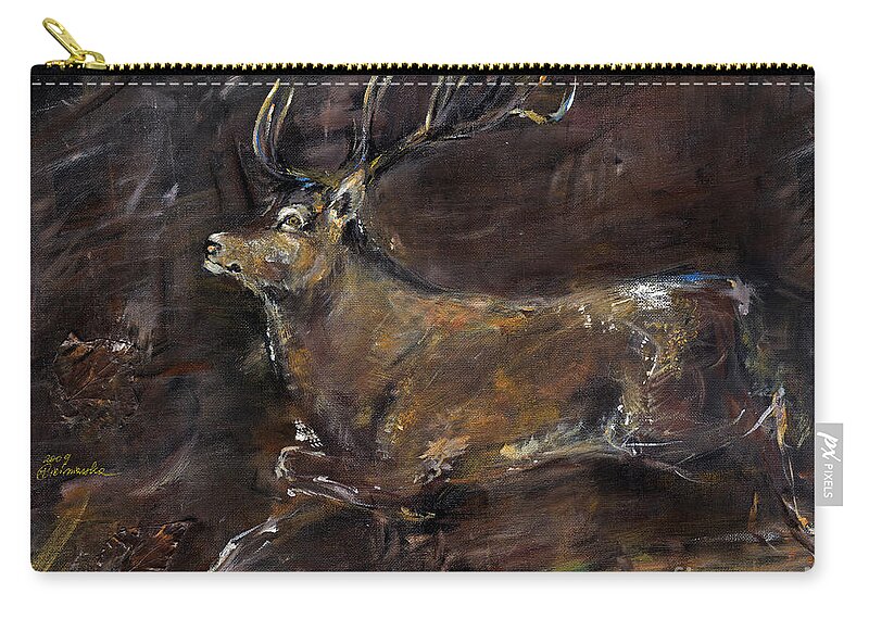 Stag Zip Pouch featuring the painting The Stag by Ang El