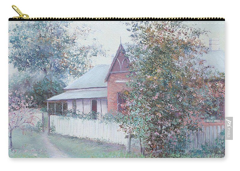 Farmhouse Zip Pouch featuring the painting The Stationmaster's Cottage by Jan Matson