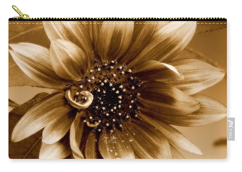 Sepia Zip Pouch featuring the photograph The Sunflower by Peggy Hughes