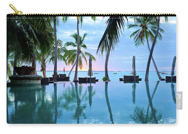 Water's Edge Zip Pouch featuring the photograph The Swimming Pool Of Summer Resort by Phototalk