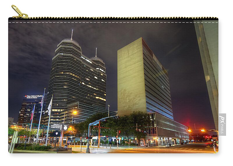 Houston Zip Pouch featuring the photograph The Texas Medical Center at Night by Tim Stanley