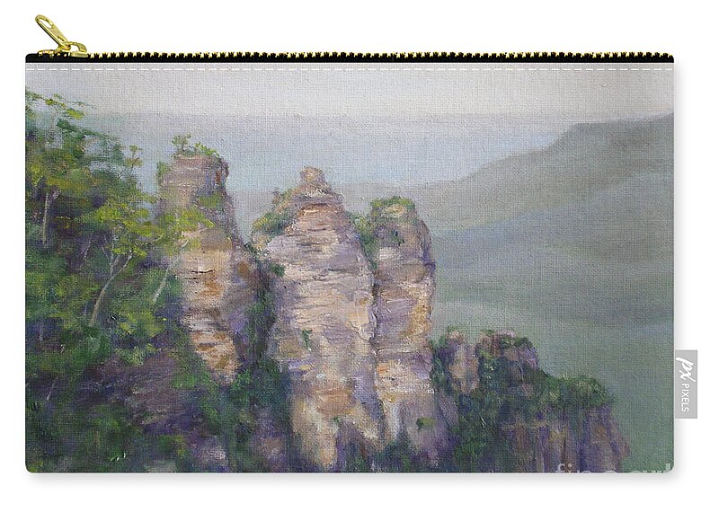 Landscape Zip Pouch featuring the painting The Three Sisters by Joan Coffey