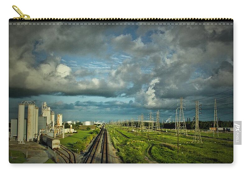 Trains Zip Pouch featuring the digital art The Train Yard by Linda Unger
