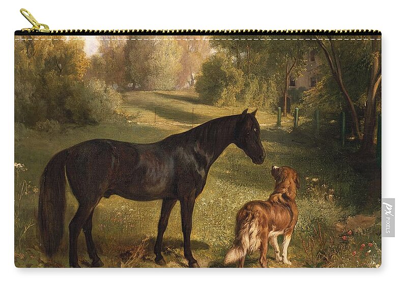 Black Horse Zip Pouch featuring the painting The two friends by Adam Benno