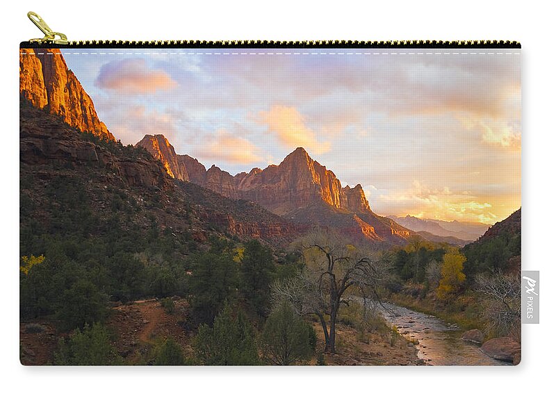 Zion National Park Zip Pouch featuring the photograph The Watchman by Gigi Ebert