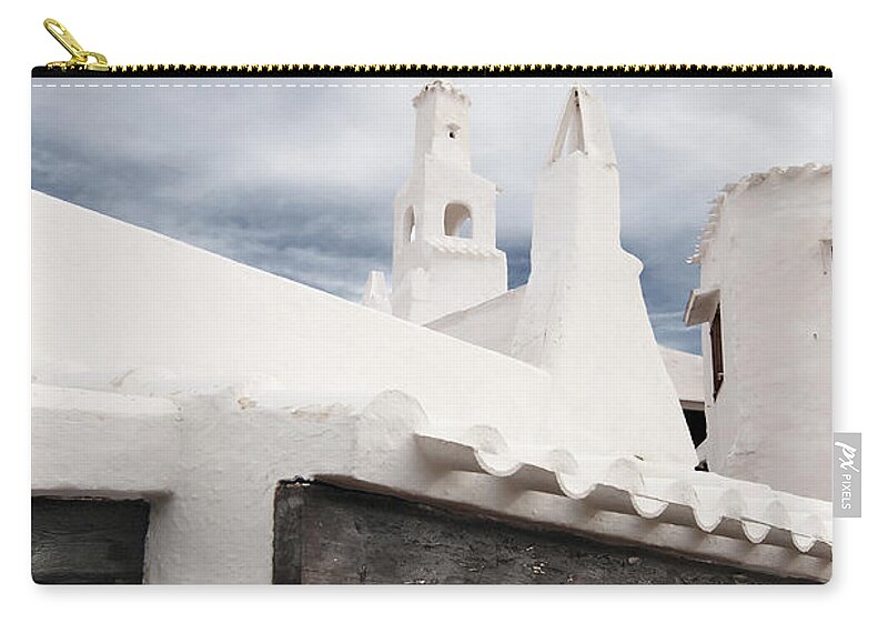 Azure Zip Pouch featuring the photograph Binibeca vell in Menorca is a small fishermen villa with the taste of past times - The white Chapel by Pedro Cardona Llambias