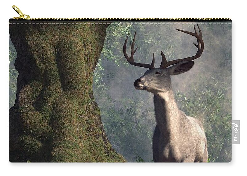 White Stag Art Zip Pouch featuring the digital art The White Stag by Daniel Eskridge
