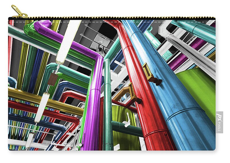 Manufacturing Equipment Zip Pouch featuring the photograph Thermal Power Plant With Its Pipes by Seraficus