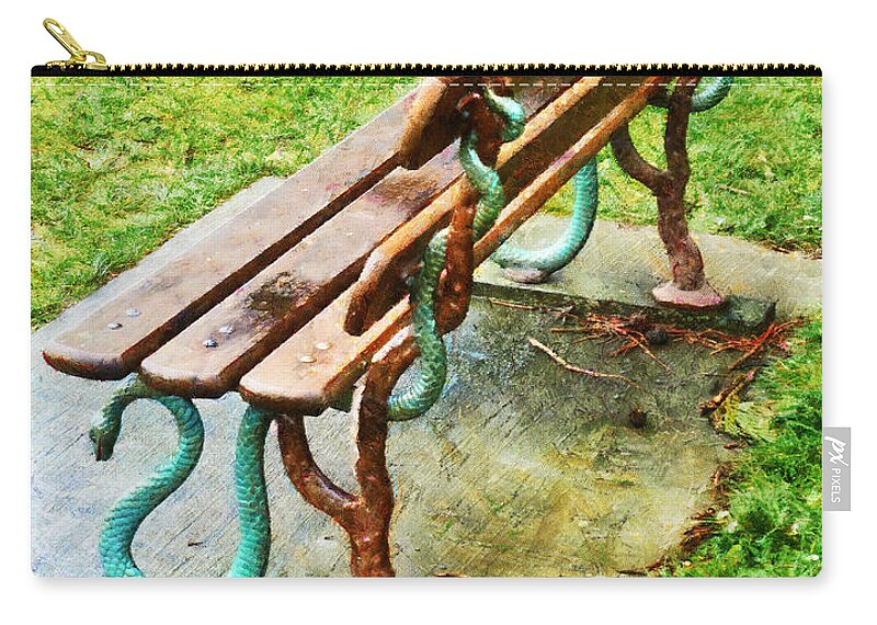 Bench Zip Pouch featuring the photograph These are no snakes in the grass by Steve Taylor