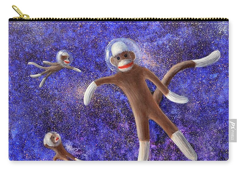 Sock Monkeys Zip Pouch featuring the painting They Came From Outer Space by Rand Burns