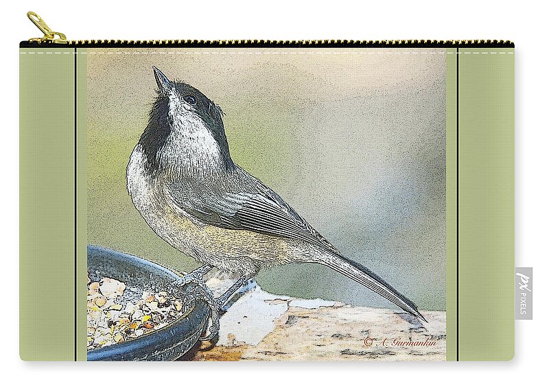 Words Zip Pouch featuring the photograph Things are Looking Up Chickadee Print by A Macarthur Gurmankin