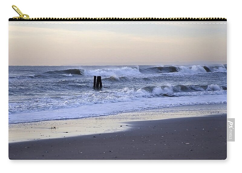 Morning Zip Pouch featuring the photograph Think METAL - Morning Ocean Rockaways by Maureen E Ritter