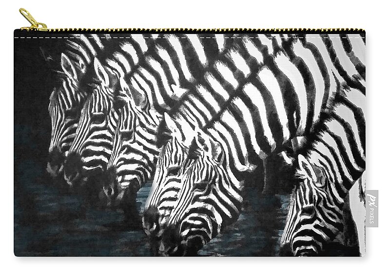 Zebras Zip Pouch featuring the painting Thirsty Zebras by Sandi OReilly