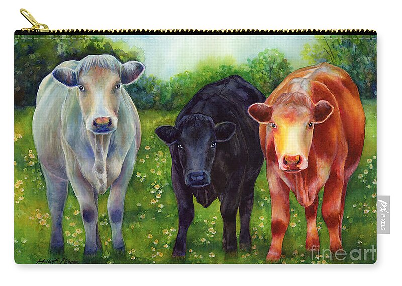 Cows Zip Pouch featuring the painting Three Amigos by Hailey E Herrera