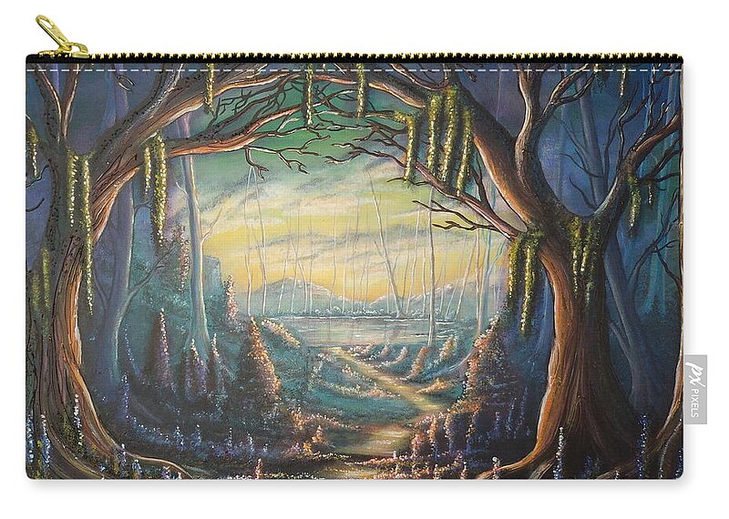 Trees Zip Pouch featuring the painting Three And A Half Wishes by Krystyna Spink