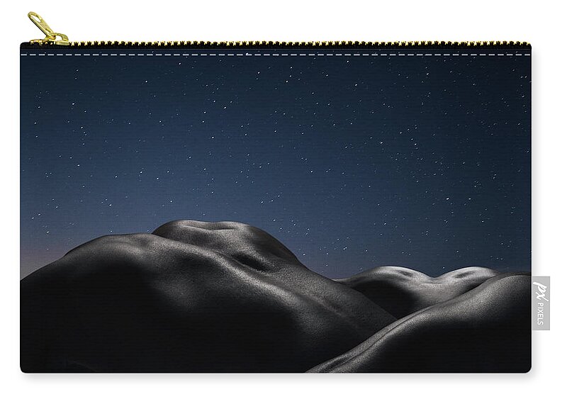 Mature Adult Zip Pouch featuring the photograph Three Human Naked Bodies Against Starry by Jonathan Knowles