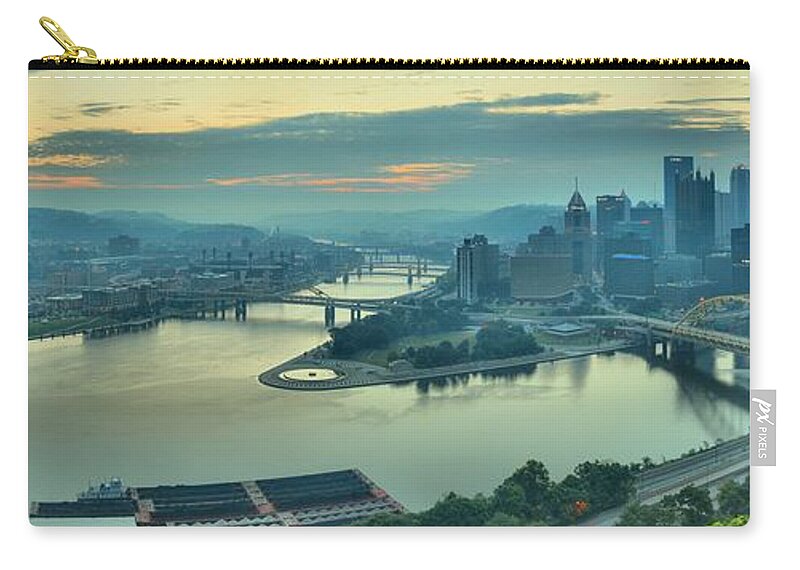 Pittsburgh Panorama Zip Pouch featuring the photograph Three Rivers Morning by Adam Jewell