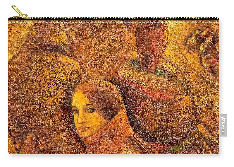 Tibet Carry-all Pouch featuring the painting Tibet Golden Times by Shijun Munns