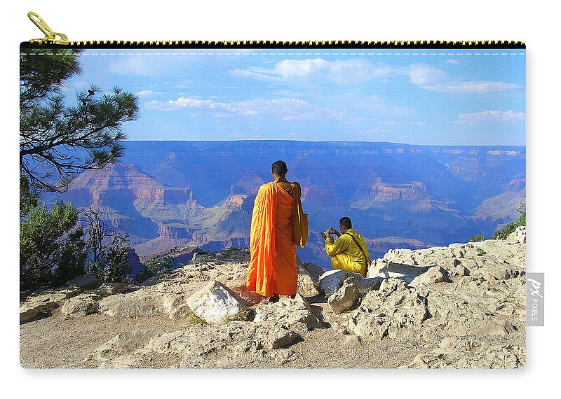 Grand Canyon Zip Pouch featuring the photograph Tibetan Monks at Grand Canyon by Glory Ann Penington