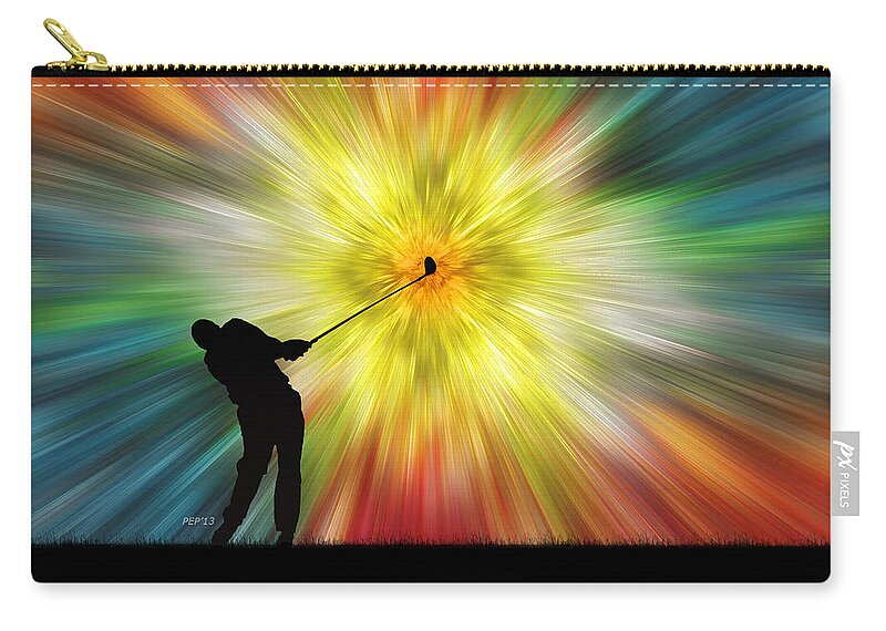 Tie Dye Zip Pouch featuring the digital art Tie Dye Silhouette Golfer by Phil Perkins