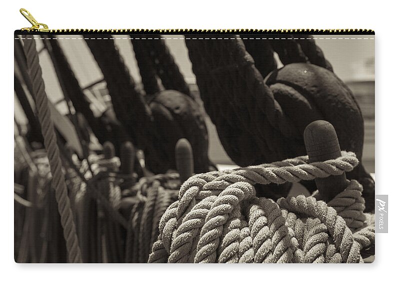 Splice Zip Pouch featuring the photograph Tied Up black and White sepia by Scott Campbell