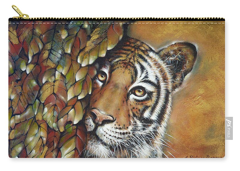 Tiger Zip Pouch featuring the painting Tiger 300711 by Selena Boron