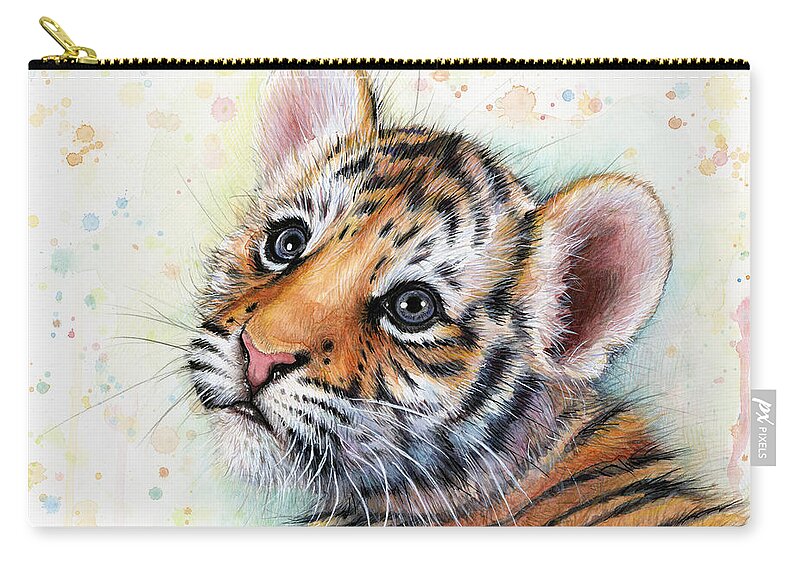 Tiger Zip Pouch featuring the painting Tiger Cub Watercolor Art by Olga Shvartsur