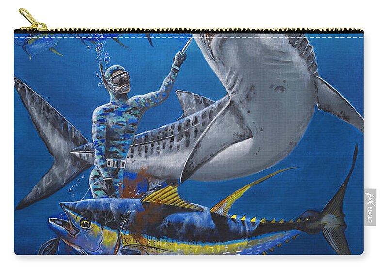 Tiger Shark Zip Pouch featuring the painting Tiger Encounter by Carey Chen