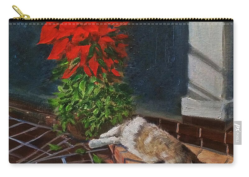 Cat Painting Zip Pouch featuring the painting Tiger Lily in Repose by Maryann Boysen