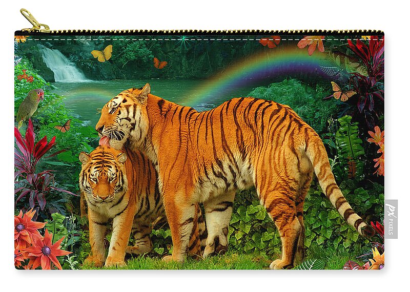 Alixandra Mullins Zip Pouch featuring the photograph Tiger Love Tropical by MGL Meiklejohn Graphics Licensing